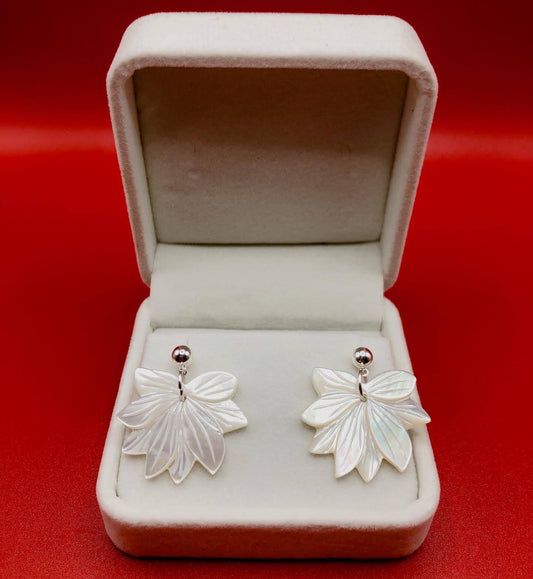 Engraved Flower Real Pearl Earrings with Sterling Silver and 14k Gold Studs