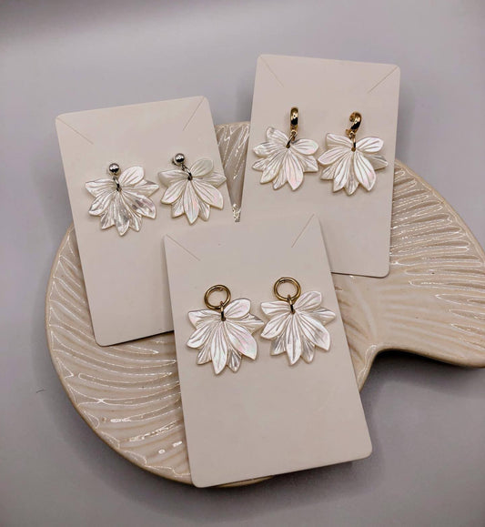 Engraved Flower Real Pearl Earrings with Sterling Silver and 14k Gold Studs