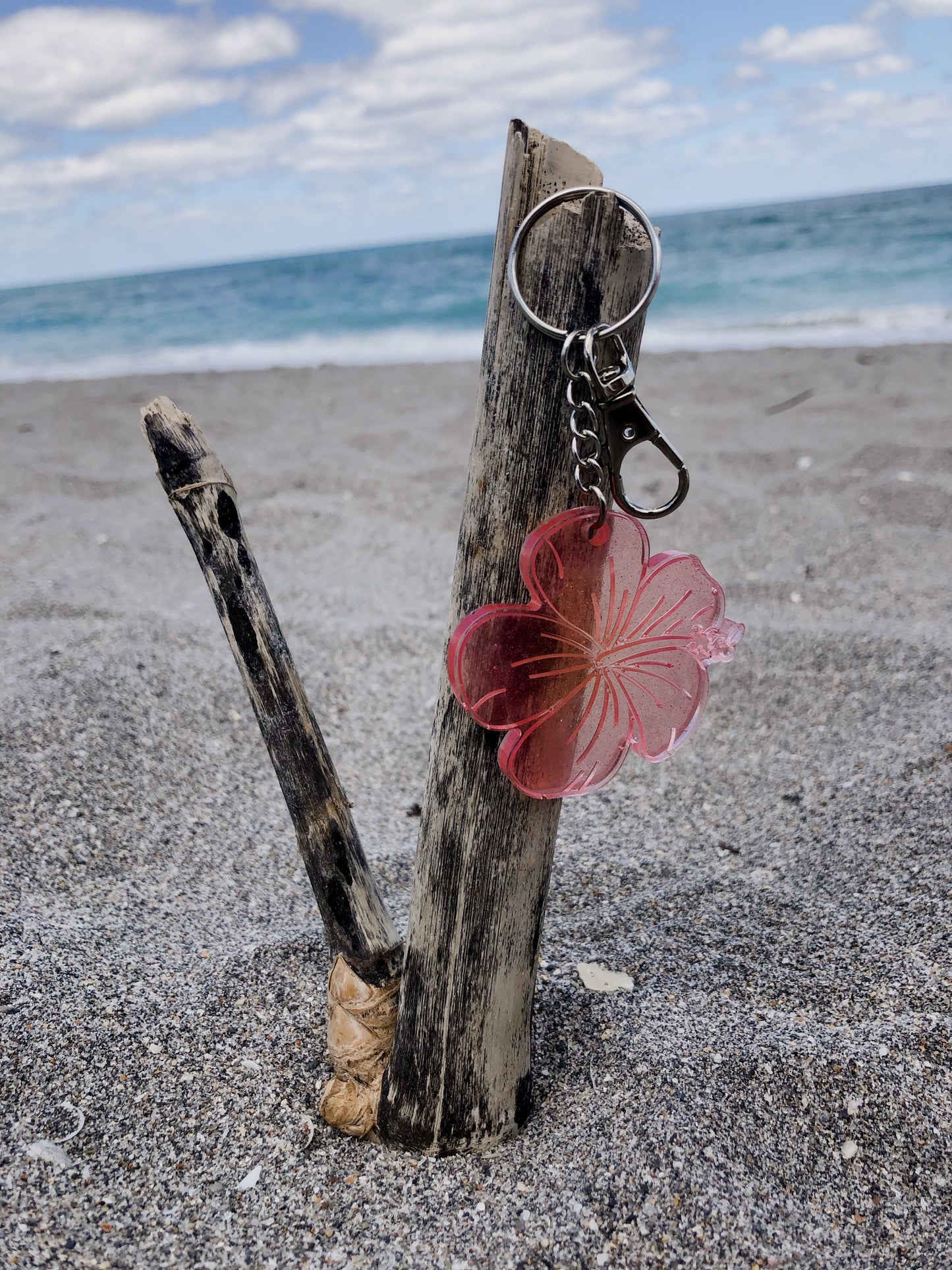 Hibiscus Flower Keychain with Snap Hook
